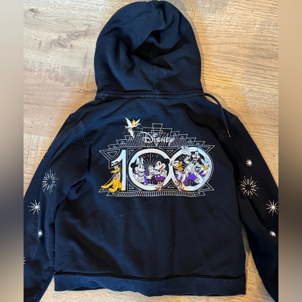 Disney 100 Zip Hoodie Mickey Mouse & Friends Embroidered Black Women’s M